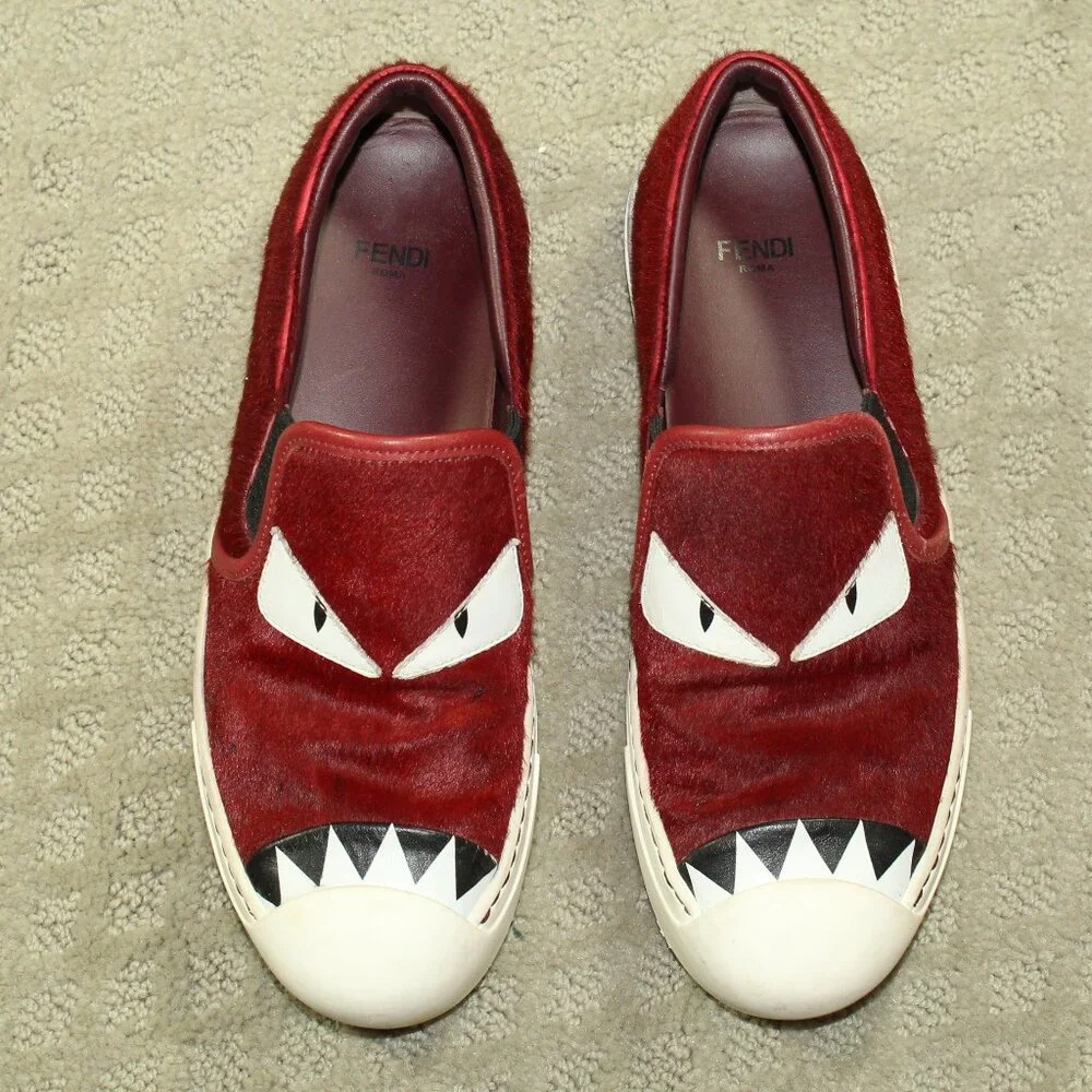 Fendi Women's Size 6 / 36 Red Monster Eyes Leather Calf Hair Sneakers COA